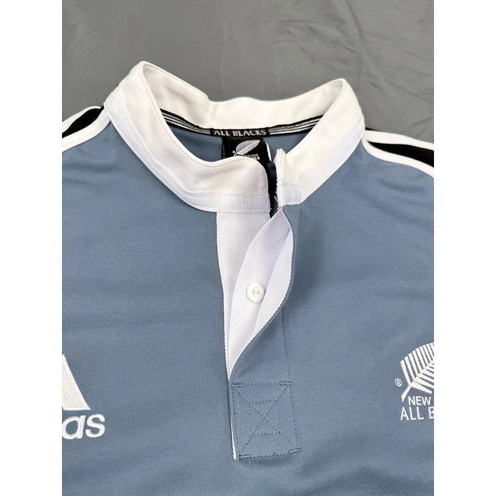 Vintage‎ Adidas New Zealand All Blacks Rugby Polo Shirt Blue Black Mens 2XL 2002